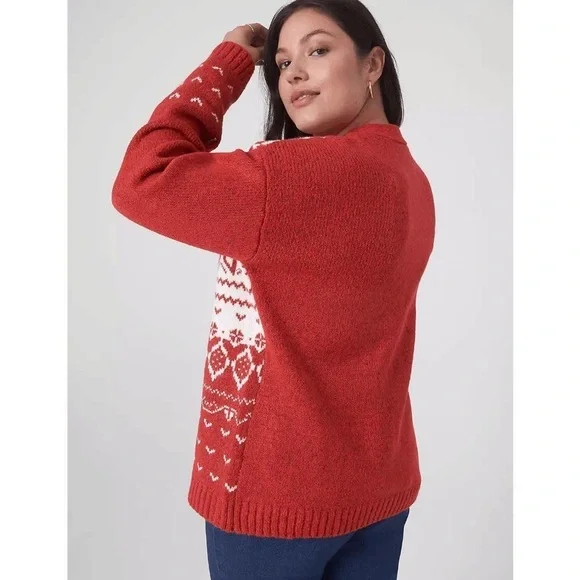 Lane Bryant Holiday‎ Cardigan Red & White Open Front Cardigan Women’s 1X - Picture 2 of 11